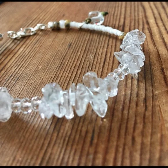 Crystal Nugget Beaded Ladies Bracelet, White and Clear, Handmade Ladies … - Picture 4 of 5